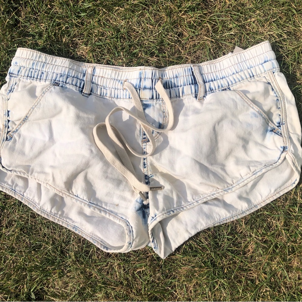 Garage Whitewashed Denim Drawstring Jean Shorts